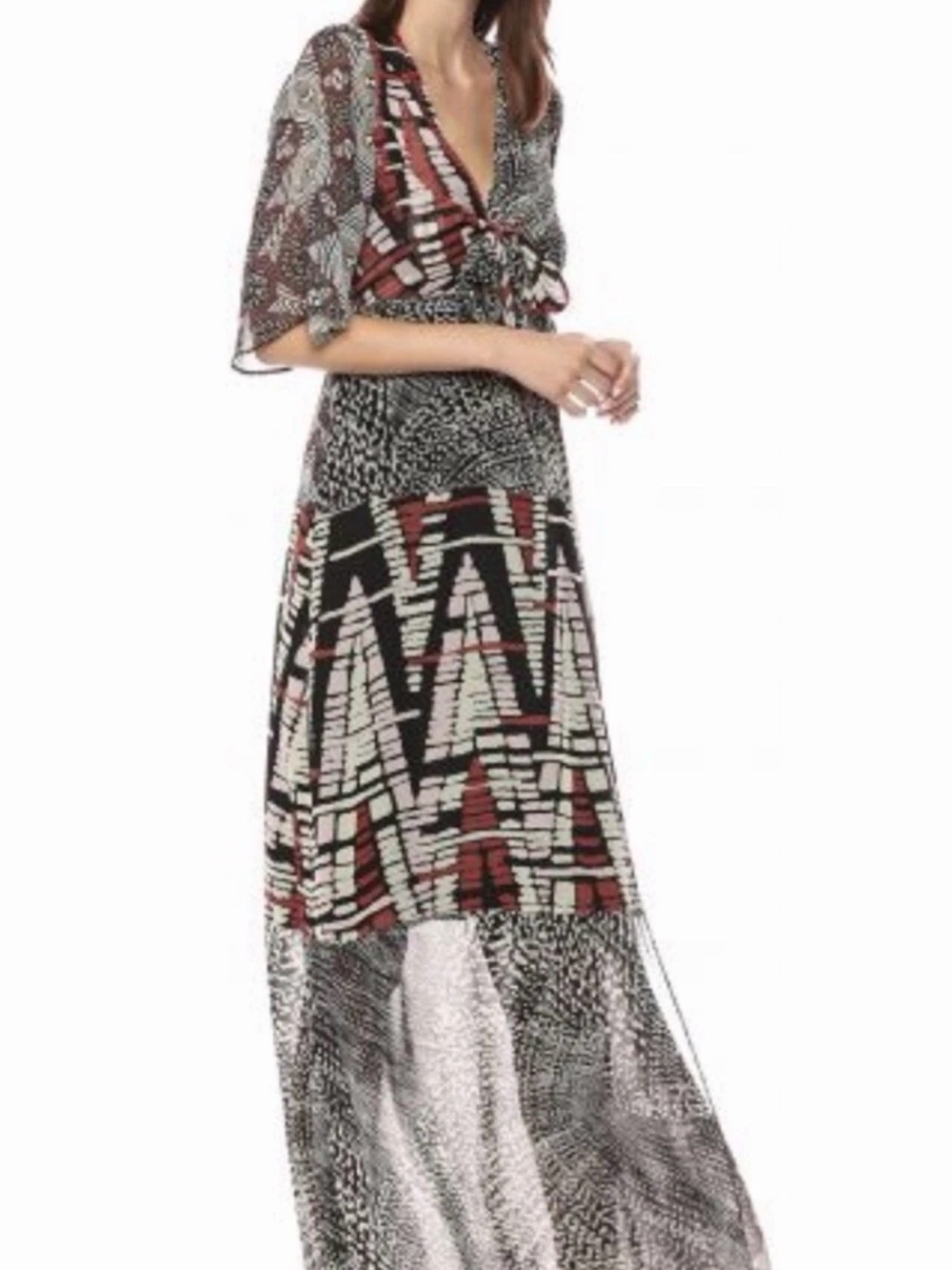 BCBGMaxAzria Ginger Spice Patchwork Maxi Wrap Dress